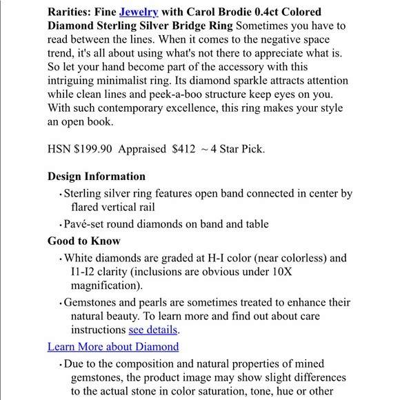 Carol Brodie 0.4ct Black Diamond 925 SS BridgeRing - Picture 3 of 8